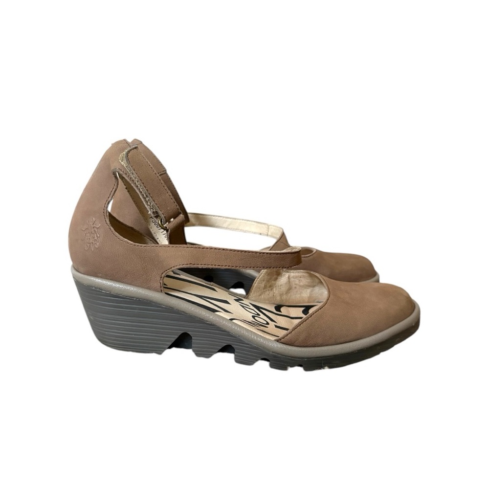 Fly London tan Cupido closed toe ankle strap wedge size 36 US 6 - Picture 3 of 7